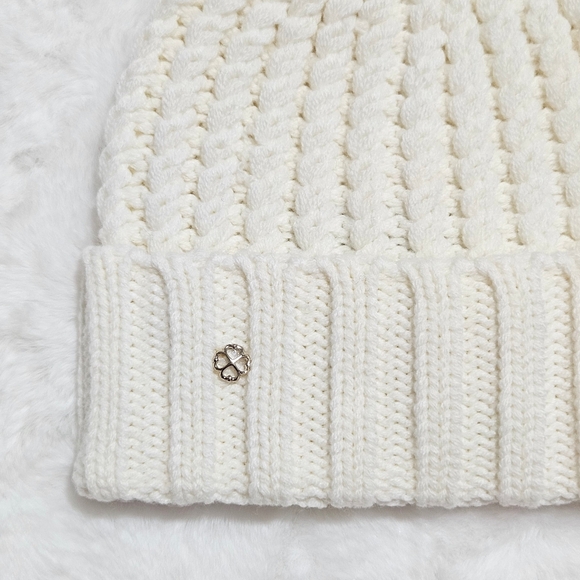 Kate Spade Hat Beanie Cream Wool Blend Marble Pom Pom Cottagecore Colorful Gift - Picture 2 of 4